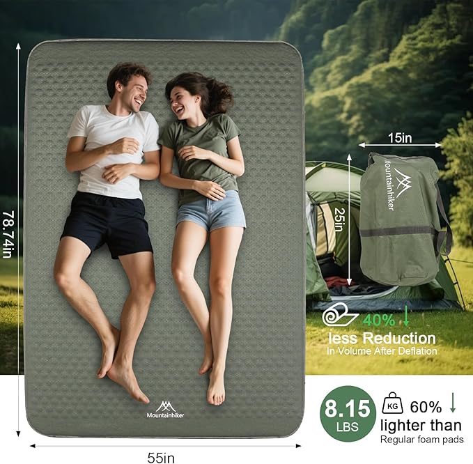 Self Inflating Double Sleeping Pad with Foam and Electric Pump,Innovative Y-Shaped Telescopic Structure,4.3" Thick Ultraportable Camping Mattress,Outdoor Compact Air Mat for Tent Car(4.2*79*55 inch)
