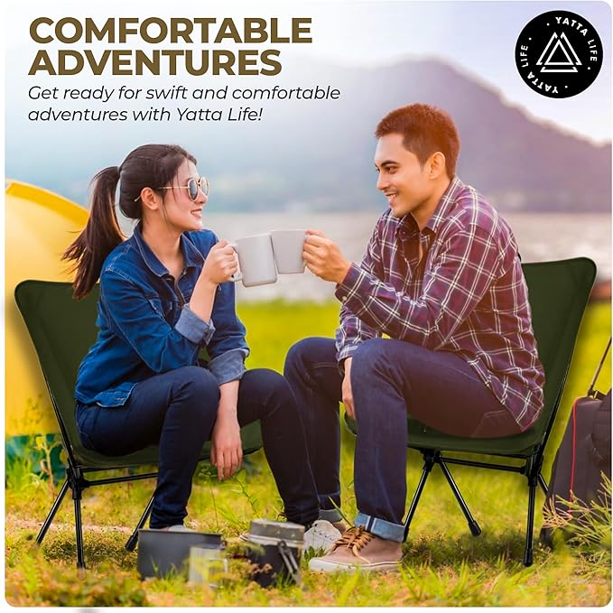 Low Back Folding Camping Chairs with Storage Pouches - Lawn Chairs, Beach Chair, Fishing Chair, Pliante Portable Camping Outdoor Chair, Chaise Camping Chairs for Adults (Khaki)