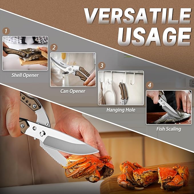 Huusk Poultry Shears Heavy Duty Kitchen Scissors All Purpose for Food Detachable Meat Cutting Scissor Ultra Sharp Cooking Shear for Turkey Chicken Bone Vegetable Bronze