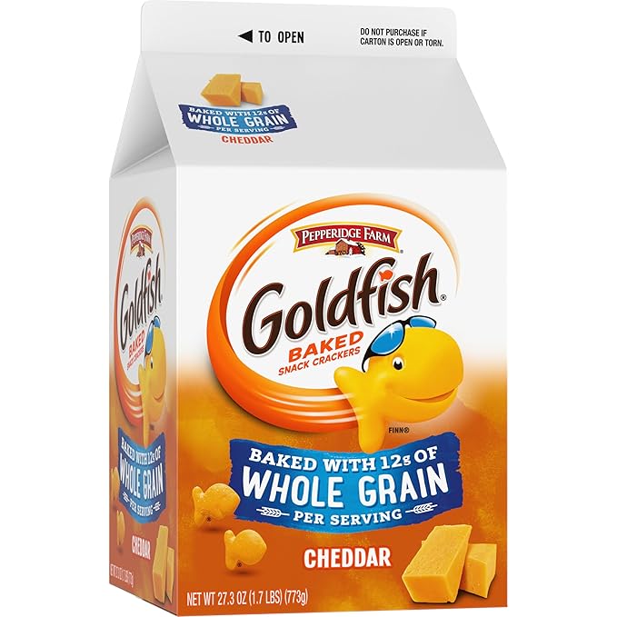 Goldfish Cheddar Cheese Crackers, Baked with Whole Grain, 27.3 oz Carton (Pack of 6)