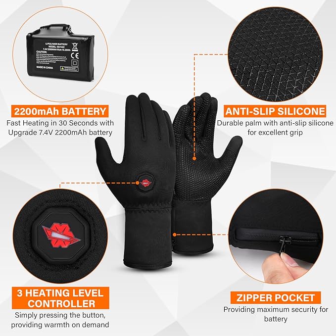 Dr.Warm Heated Gloves for Men Women, Electric Heated Gloves with Touchscreen Fingers, Rechargeable Battery Thermal Thin Hand Warmer for Running Driving Arthritis Hand