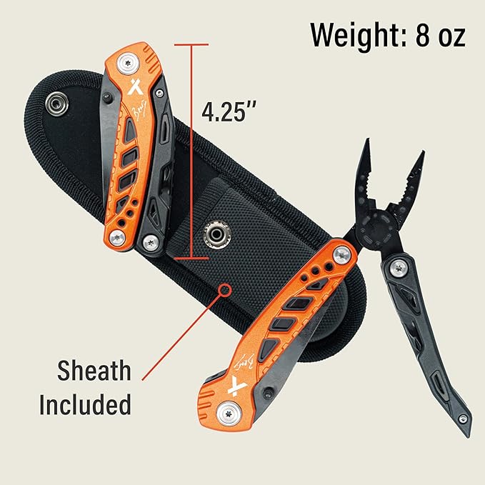 Utility Tool by Bear Grylls, Multitool Pocket Knife For Camping, Hiking, EDC and Survival, with Bottle & Can Opener, Pliers, Screwdriver, Sheath - Black Oxide Finish, Medium