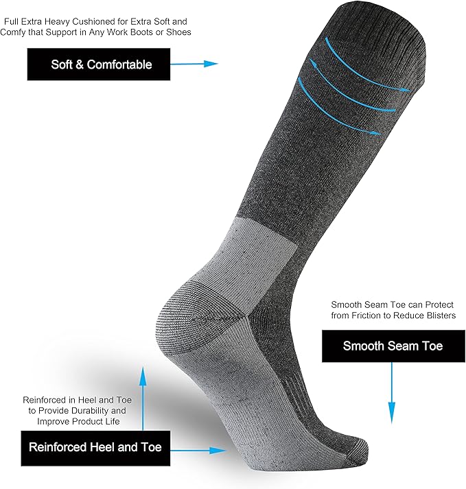 ONKE Max Full Cushion Knee High Socks for Men Steel Toe Work Boot Over the Calf OTC Moisture Wicking Thermal Hiking Hunting