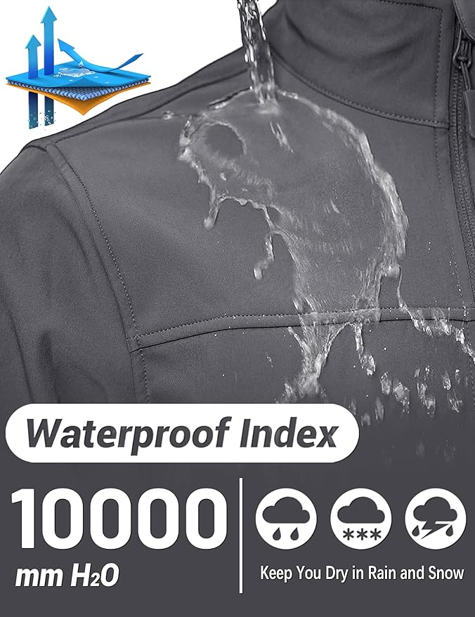 TACVASEN Men's Lightweight Softshell Jacket Fleece Lined Waterproof Tactical Rain Zip Up Winter Coat Windbreaker Casual