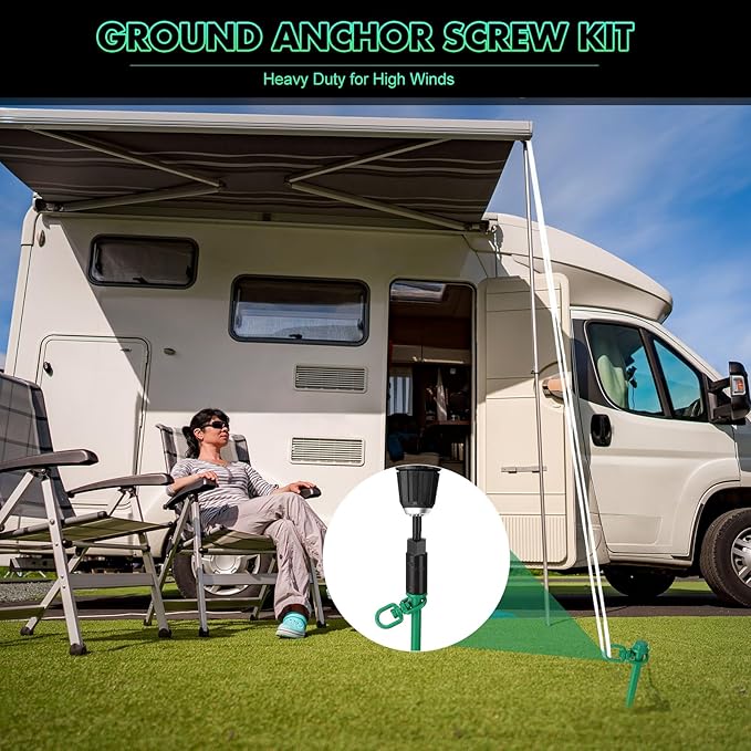 Hiboom Ground Anchor Screw Heavy Duty Earth Anchors Tent Stakes for High Wind with T Handle Hex Wrench Trampoline Hook Ground Stakes for Camping Canopies Car Ports Sheds