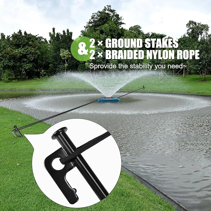Goldlife Pond Fountain Aerator Fixing Accessories - 2×Metal Ground Stakes with 2×101ft Braided Nylon Rope, Heavy Duty Tent Stake Pegs and Paracord For Camping Tent, Canopies, Carport, Fountain Aerator