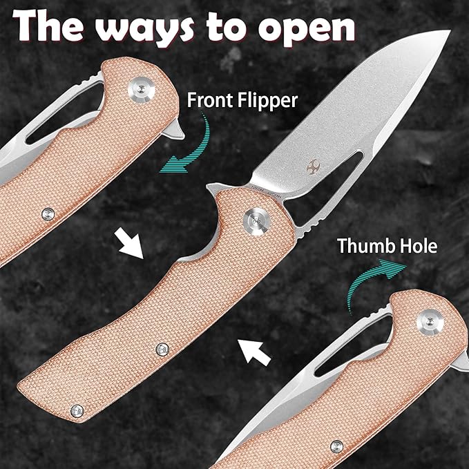 KANSEPT Kryo Pocket Knife 8.08in Folding Knives with 3.58in12C28N Steel Drop Point Blade and Brown Micarta Handle for Outdoor, Tactical, Survival and EDC T1001M4