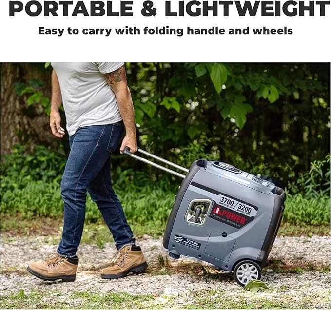 A-iPower Portable Inverter Generator, 3700W RV Ready, EPA Compliant, Portable with Telescopic Handle for Backup Home Use, Tailgating & Camping (AP3700i)