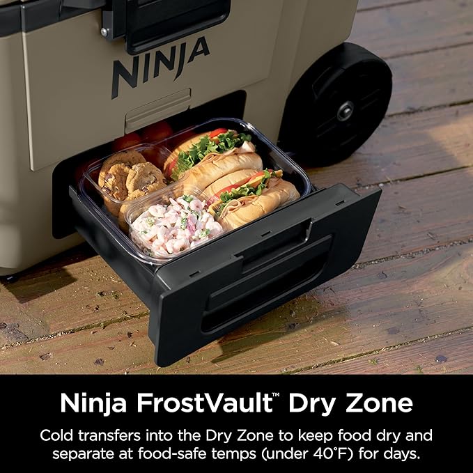 Ninja | Cooler | FrostVault 45QT Cooler with Wheels | Insulated with Temp Dry Storage Drawer | Keeps Ice Cold for Days | for The Beach, Camping, Picnics & More | Birch Beige | FB245CS