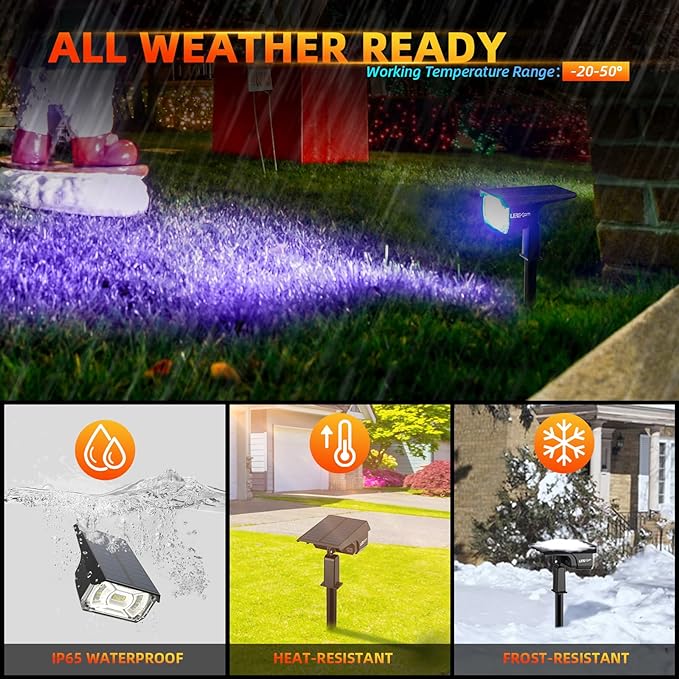 Solar Outdoor,40 LEDs Color Changing RGB Solar Landscape Path Lights,USB & Solar Powered Multicoloured Spotlights,14 Colors Auto Cycling Spotlights for Yard,Garden,2 Pack