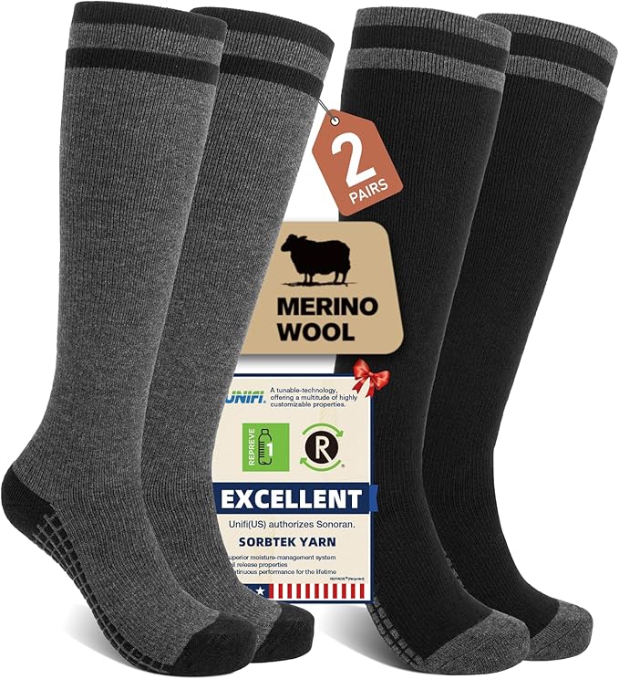 Merino Wool Compression Socks for Women Men (2/3 Pairs) Knee High Winter Thermal Thick Warm for Nurse Pregnant Travel
