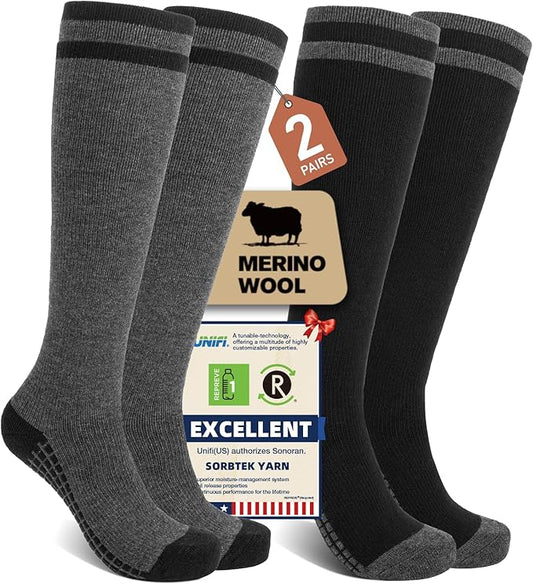 Merino Wool Compression Socks for Women Men (2/3 Pairs) Knee High Winter Thermal Thick Warm for Nurse Pregnant Travel