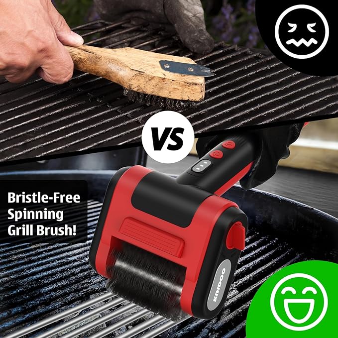 Electric Rechargeable Grill Brush,Grill Cleaner for Outdoor Grill with 800 RPM Motor - Bristle-Free Stainless Steel Grill Cleaner with LED Light for BBQ, Heavy Duty Grill Cleaning Tool (BlackRed)