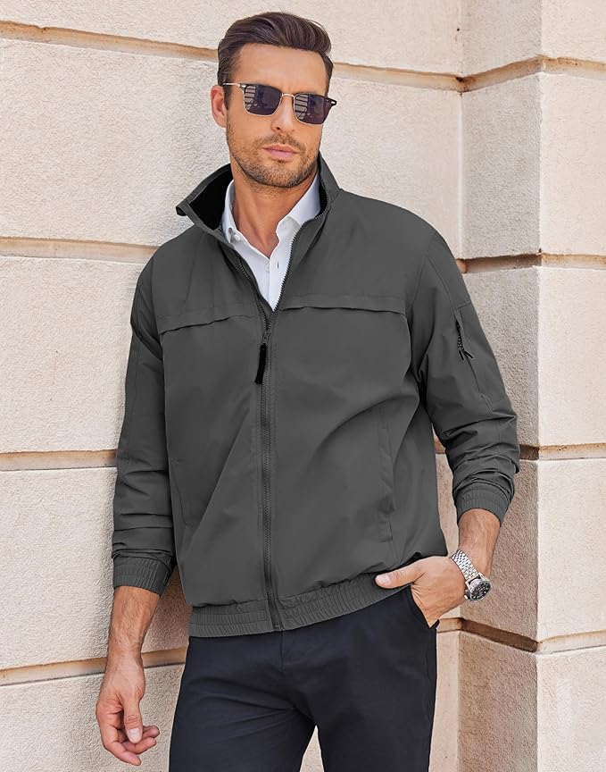 COOFANDY Mens Lightweight Bomber Jackets Stand Collar Windbreaker Softshell Jacket Zip Up Coat for Fall Outdoor
