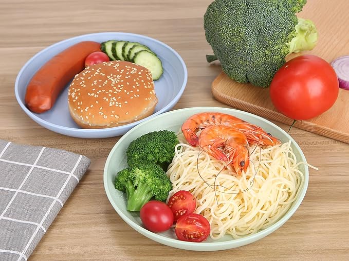 LuckyZone 7.8 Inches Unbreakable Wheat Straw Plates - Reusable Plate Dinner Set - Dishwasher & Microwave Safe - Healthy, BPA Free & Eco-Friendly (7.8 Inches/4 Blue)