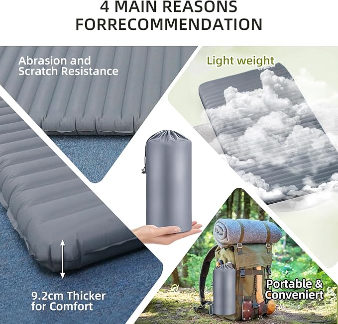 Ultralight Inflatable Sleeping Pad for Camping & Backpacking – R-Value 5.8 Insulated Sleeping Pad with Pump Sack & Storage Bag, Non-Slip 77.5”x39