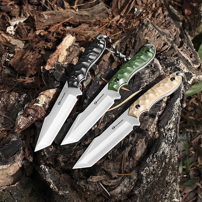 Tanto Fixed Blade Knife with Sheath, 5.04" Blade in 5Cr14moV Steel, Tactical Knife for Men, Survival Knife with G10 Handle,Full Tang Design (F- Black- Sliver)