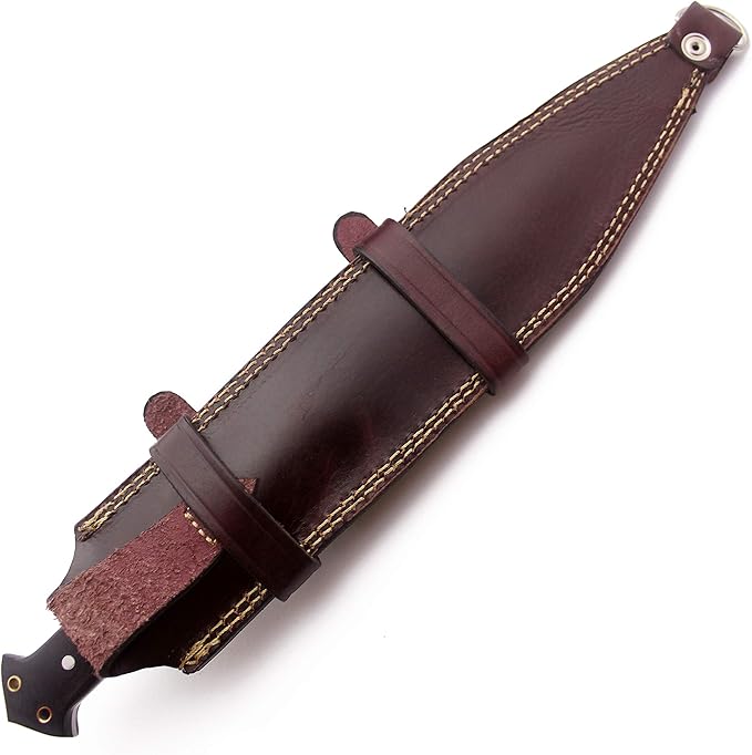 GCS Handmade Survival Hunting Knife and Bowie Black G10 Handle with Brown Leather Right or Left Hand Horizontal Fixed Blade Knife Sheath & Sharpening Stone (D2-16.5" Trail Master