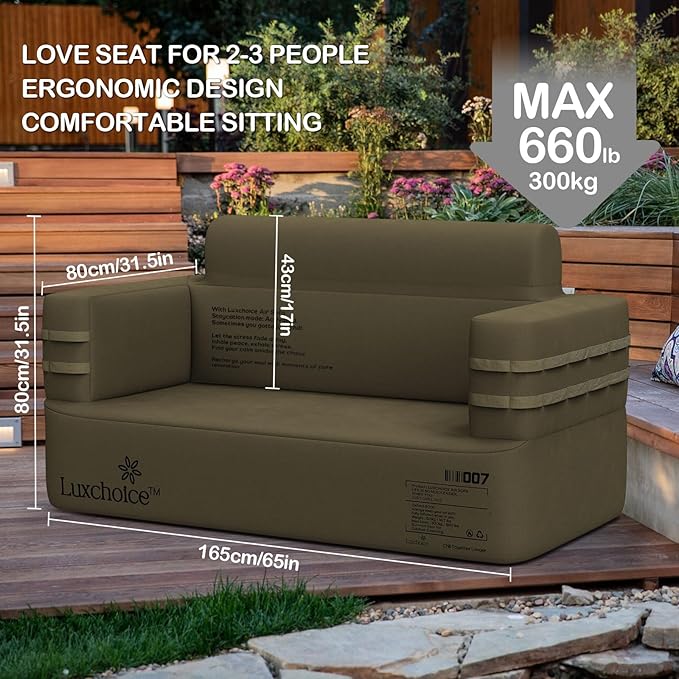 Inflatable Couch Multifunctional Durable Inflatable Sofa with Built in Pump Inflatable Furniture Portable Blow Up Couch for Camping Backyard Outdoor Glamping Inflatable Chair Movie Loveseat