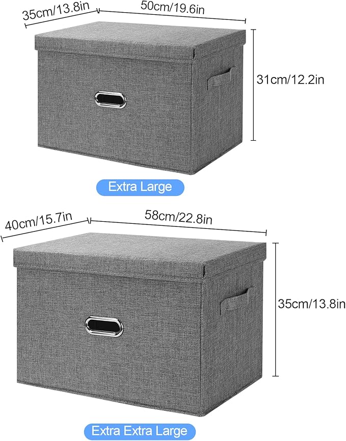 Large Linen Fabric Foldable Storage Bins with Removable Lid and Handles, Washable Storage Box Organizer Containers Baskets Cube with Cover for Bedroom,Office(Green, XXL(2-Pack))