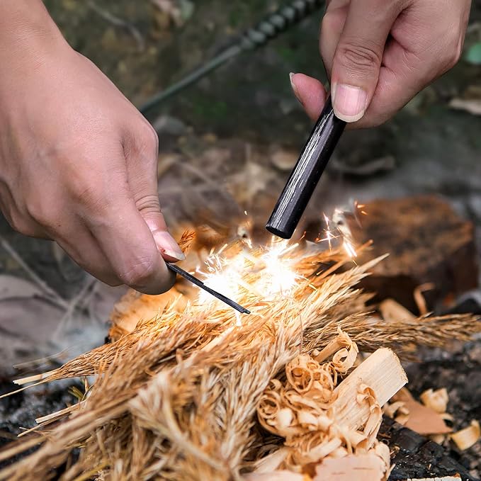 Fire Starter, 4'' Ferro Rod Outdoor Survival Tools Flint and Steel with Stricker, Survival Paracord for Bushcraft, Camping, Hiking Kits