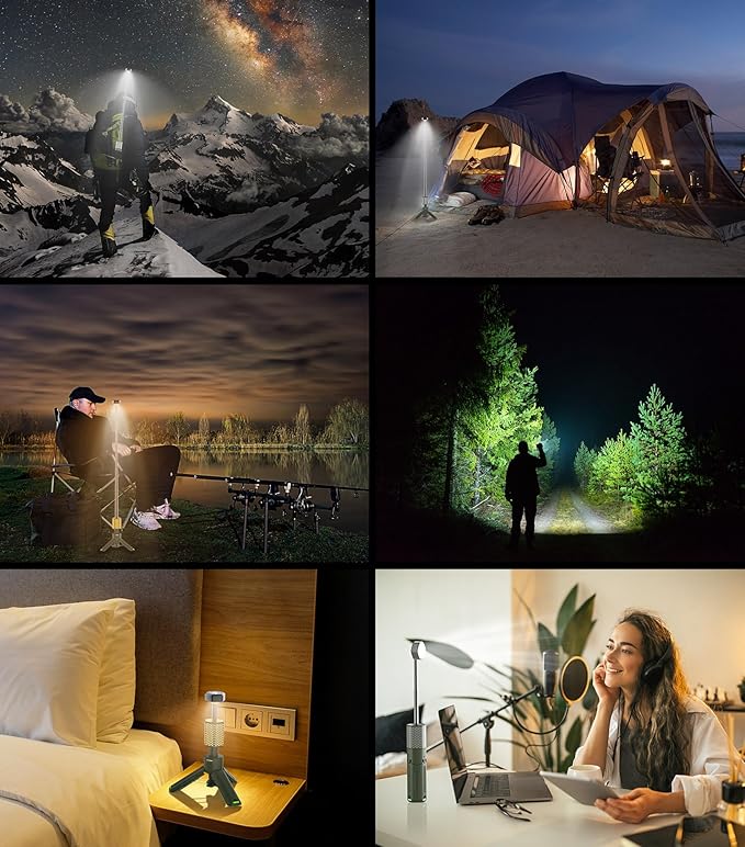 Telescopic Camping Light, Portable Collapsible Magnetic Camp Lantern Rechargeable,10500mAh Telescoping IP67 Waterproof Flashlights, Outdoor Gear for Emergency, Camping, Hiking (Army Green)