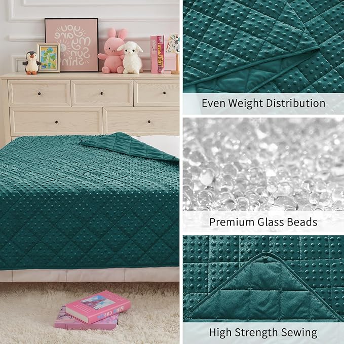 Weighted Blanket Kids (7lbs, 40"x60" Throw Size) - Breathable Minky Heavy Blanket for 60-90lbs with Premium Glass Beads - Soft Thick Blankets for All-Season Sleeping Comforter - Green