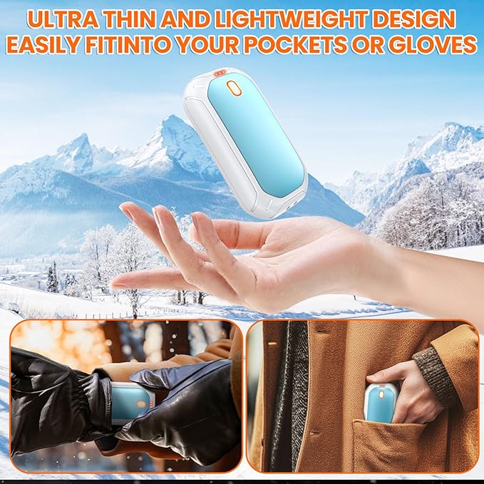 2 Pack Hand Warmers Rechargeable, 2025 New Portable Magnetic Electric with 12hrs Warmth, Double-Sided Heating Pocket Size for Outdoors, Camping - Winter Gifts for Women Men