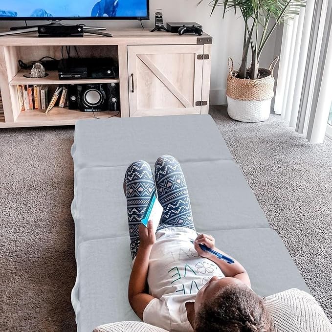 MeMoreCool Foldable Floor Mattress for Kids, Toddler Floor Nap Mat for Sleeping Daycare, Small Child Foldable Mattress Floor Bed, Trifold Futon Portable Tri Folding Mattress, Grey 63x26 Inch