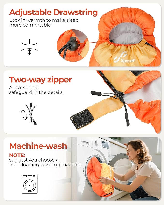 Sportneer Sleeping Bags for Adults, Warm & Cold Weather Sleeping Bag for Adults Kids Boys Girls - Lightweight Compact Camping Gear Equipment, Traveling, Backpacking, Hiking