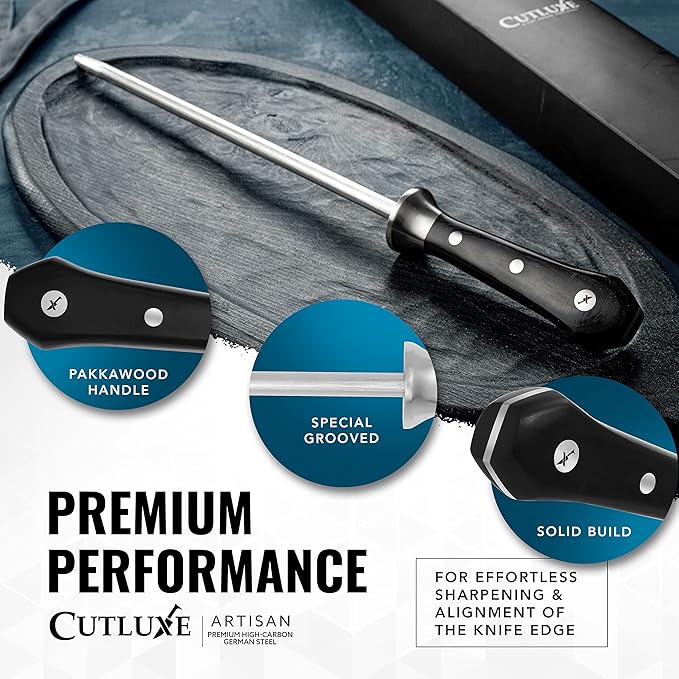 Cutluxe Honing Rod, Knife Sharpener Rod – 10" Honing Steel – Ergonomic Handle Design – Artisan Series