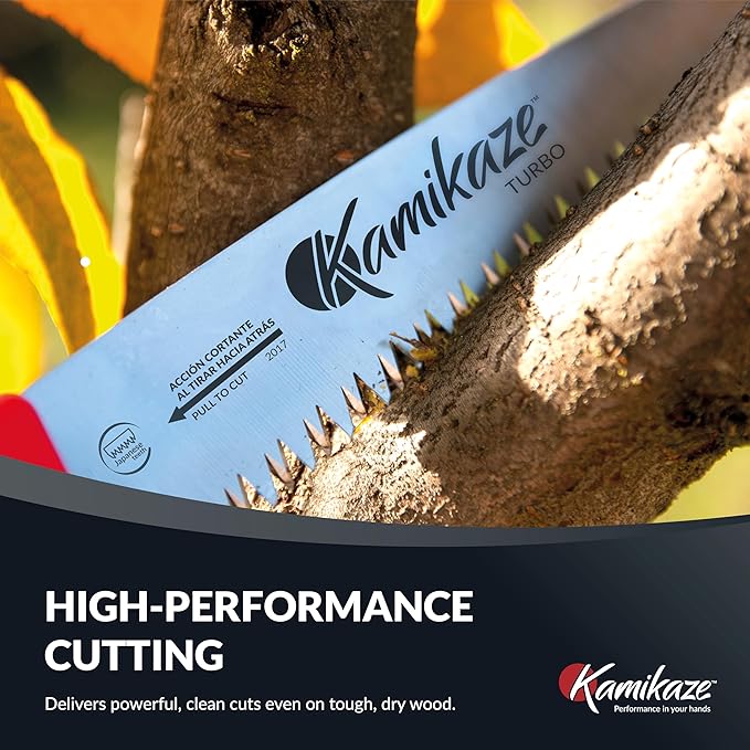 EZ Kut Kamikaze Straight Blade Pruning Saw – 18" Heavy Duty SK5 Carbon Steel – Japanese Pull-Cut Technology – Ergonomic Anti-Fatigue Grip – Tree Trimming Hand Saw with Scabbard