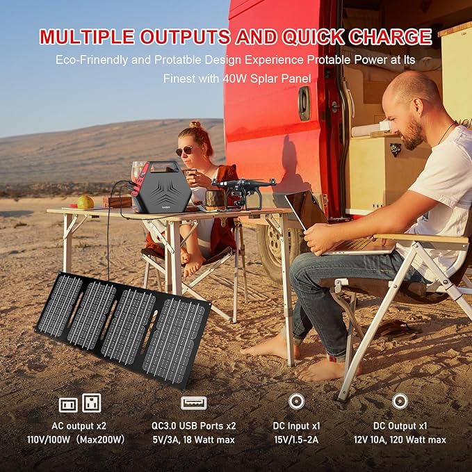 100W Solar Generator with 40W Foldable Solar Panel, Sinkeu 24600mAh Power Bank with AC Outlet for Home Use 97.68Wh Portable Power Station for Camping Hurricane Emergency