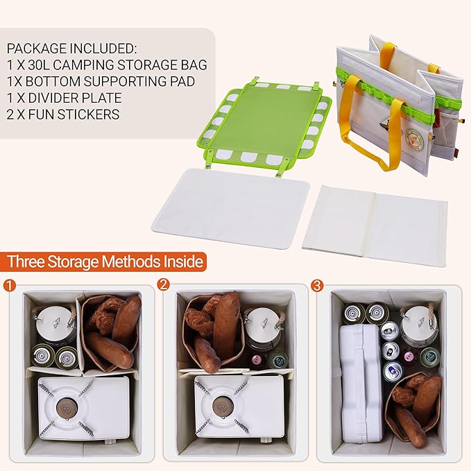 Himalaya Camping Organizer and Storage Tote, Carrot Orange Camping Organizer Containers with Adjustable Dividers, 30L Tactical Bag for Cooking Utensils Cookware Hiking Picnic RV