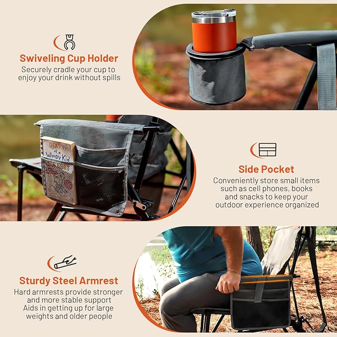 TIMBER RIDGE Oversized Heated Camping Chair with Lumbar Support, Portable Folding Chair Heavy Duty for Adults Supports 450 LBS for Outdoor Camping, Lawn, with High Back (Power Bank not Included)