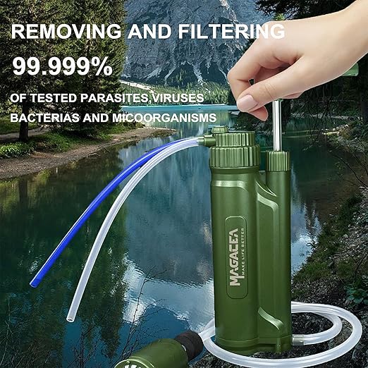 Portable Water Filter, Survival Pump Water Purification, with RO Membrane (0.0001 Micron)—Removing 99.999% of The Tested microorganisms—for Hiking, Camping, Emergency, and Outdoor Activities.