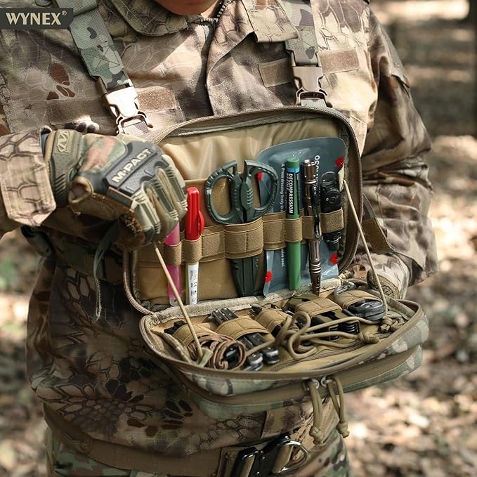 WYNEX Tactical Large Admin Pouch of Double Layer Design, Molle EDC EMT Utility Pouch with Map Sleeve Modular Tool Pouch Large Capacity Flag Patch Included