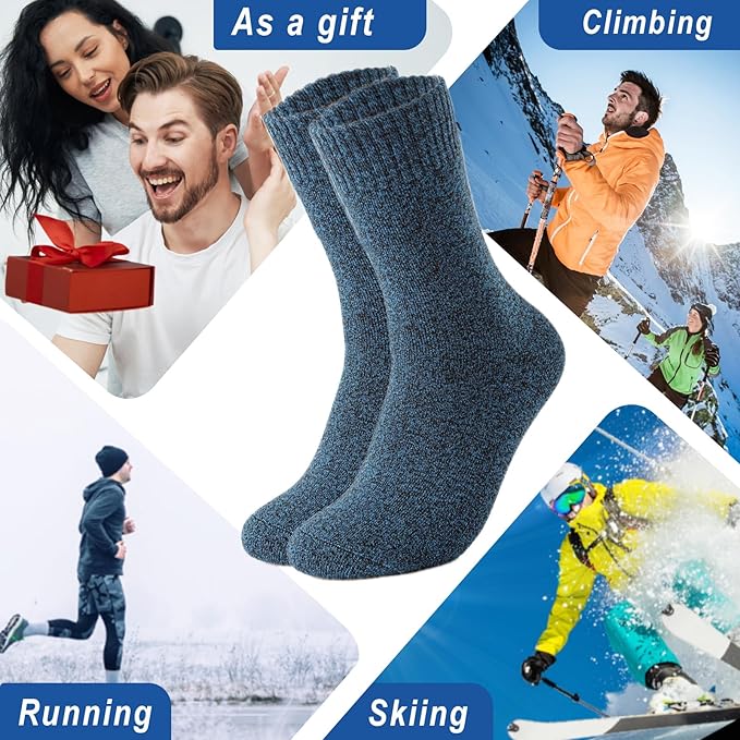 Josnown 5 Pairs Wool Socks Mens, Thick Warm Winter Thermal Cozy Boot Socks