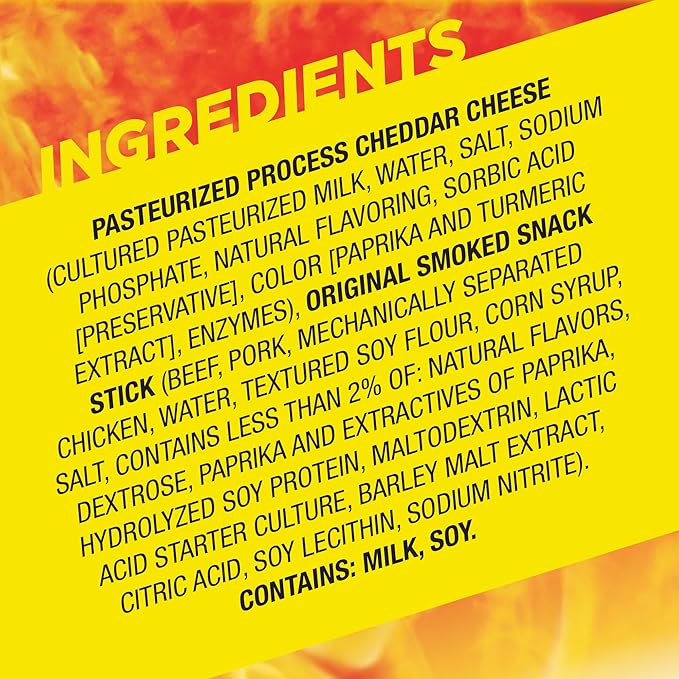 Slim Jim Beef 'N Cheese Smoked Meat Sticks, Original Flavor, 7g Protein Per Serving, 1.15 oz. (14 Count)
