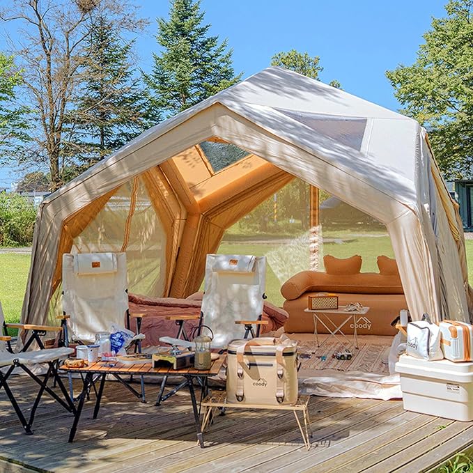 Coody | Rbm Outdoors Koala/Hub/Octopus Inflatable Tents for Camping with Stove Jack, 2/8/10 Person Luxury Canvas Blow Up Tent, 2 Room, Easy Setup Casa de Campaña, Large Inflatable House with Pump