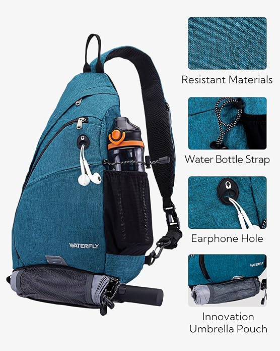 WATERFLY Large Crossbody Sling Bag: Over Shoulder Backpack Daypack Casual Cross Chest Side Pack