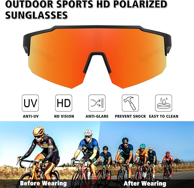 STORYCOAST Polarized Sports Sunglasses for Men Women,Driving Fishing Cycling Mountain Bike Sunglasses UV400 Protection
