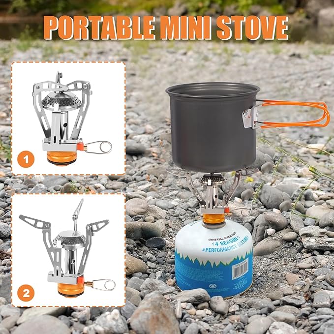 REDCAMP Stainless Steel Camping Mess Kit, Camping Dishes Set for 4, Camp Plate Set with Bowls Plates Cups Forks Spoons, for Backpacking, Outdoor Backpacking Hiking and Picnic