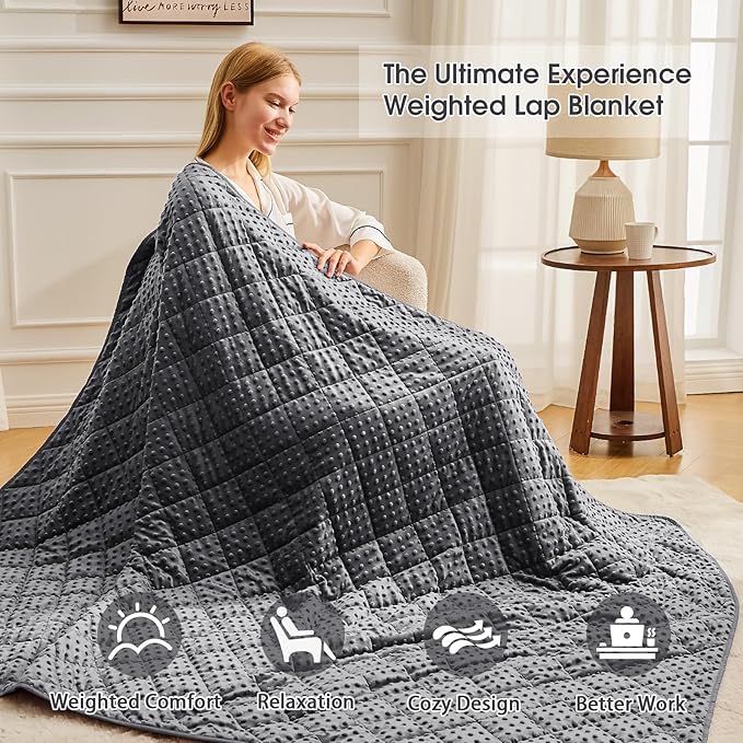 Weighted Blanket for Adults (20lbs, 48"x72" Twin Size) - Cooling Heavy Blanket for 130-220lbs with Premium Glass Beads - Soft Thick Big Blankets for All-Season Sleeping Comfort Breathable- Grey