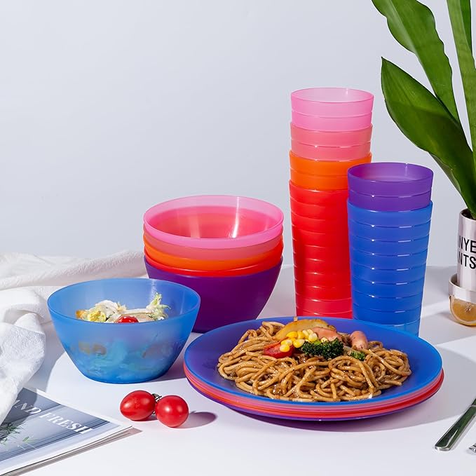 Plastic Dinnerware set, Unbreakable and Reusable Plastic Plate, Bowl and Tumbler | set of 18 Coastal Color