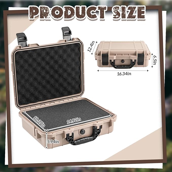 16.3 x 12.4 x 6.5 Inch Waterproof Hard Case with DIY Customizable Foam Insert Portable Protective Case with Knife for Camera Drones Equipments Tools Test Instruments (Tan)