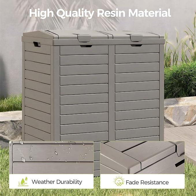 76 Gallon Outdoor Trash Can Waterproof Resin Garbage Can with Tiered Lid & Drip Tray Indoor and Outdoor Use Trash Bin for Patio Kitchen, Backyard & Deck, Gray
