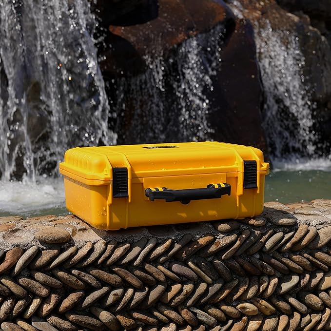 MEIJIA Portable Waterproof Hard Camera Case, Dry Case with Customizable Fit Foam, Protection for camera, drones,telescopes,18.5 x14.06x6.93inches(Yellow)