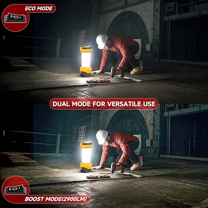 2900LM Led Work Light for Dewalt 20V MAX Battery Portable Camping Light Rechargeable, Flood Light with Type-C 20W Fast Charging, Shockproof Lighting, Low-Voltage Protection( NO Battery)