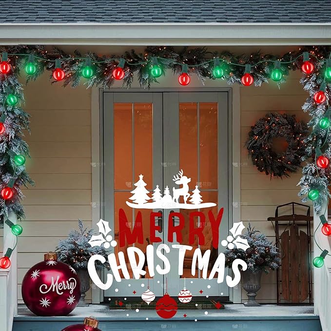 Abeja 50FT Multicolor Christma Lights Outdoor, 50Ft Outdoor Red/Green Christmas Lights with 25 LED Colorful Bulbs(2 Spare), Outside Christmas Hanging for Tree Roofline Holiday Party